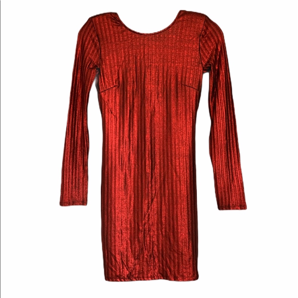 Metallic Red Long Sleeve Dress